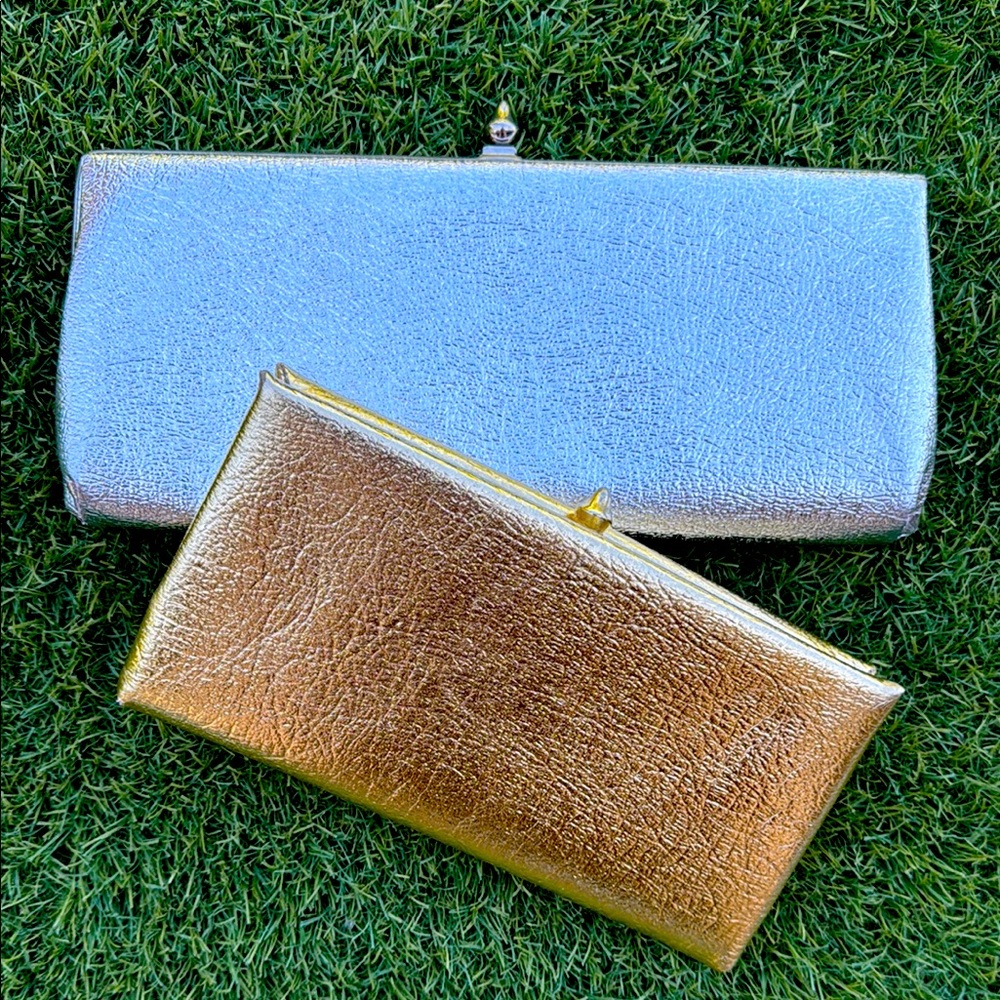 TWO Vintage bundle evening bag clutch purse metallic silver & gold